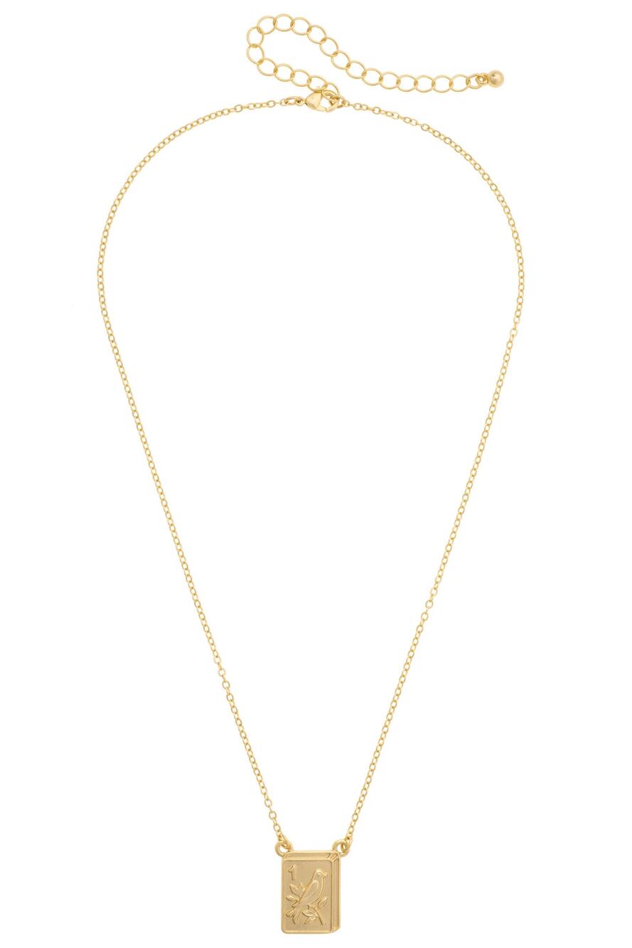 Bird Bam Mahjong 24K Plated Tile Necklace
